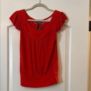Trina Turk Red Ruffled Fitted Blouse